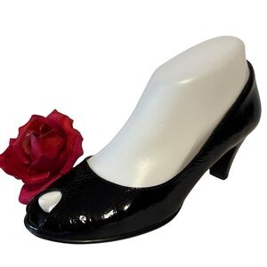 Söfft black patent leather peep-toe open-toe pumps preppy teacher heels 6.5